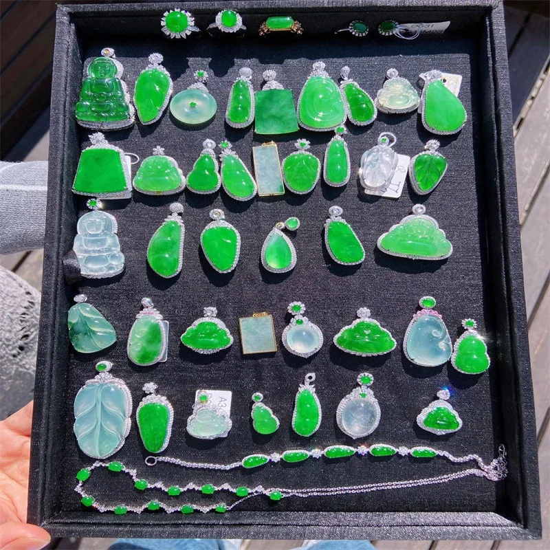 Сертифицированный класс A Jadeite 18K инкрустированный Будда Гуаньинь Ruyi кулон нефритовый изумрудные украшения