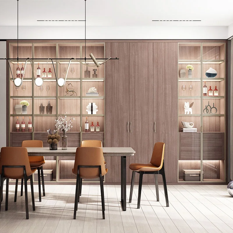 Modern Living Room Led Light Display Cabinet Wooden Wine Red Wine Cabinet