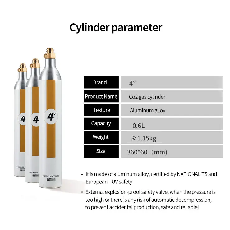 
Refillable Gas Bottle 0.6 L Co2 Tank sodamaker 360g Co2 gas Cylinder For Vending Machine Soda Water Maker 