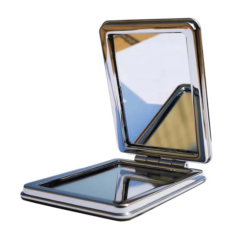 Customized Travel Double Side Folding Butterfly Pattern PU Leather Rectangle Shaped Compact Pocket Mirror