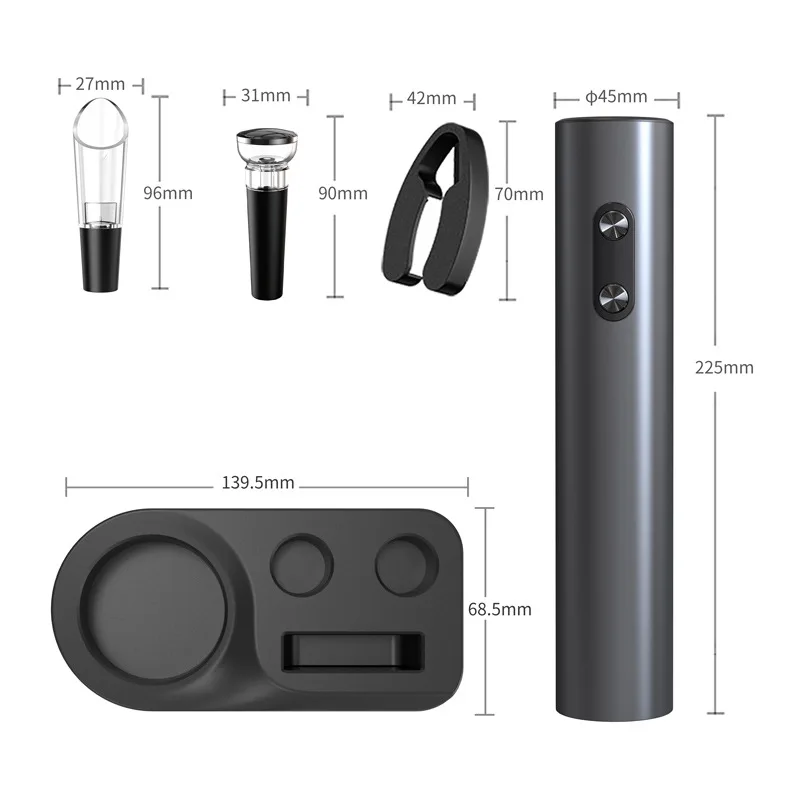 Electric Wine Gift Set Electric Bottle Opener Wine Aerator Electric Vacuum Preserver Stoppers Foil Cutter and Base