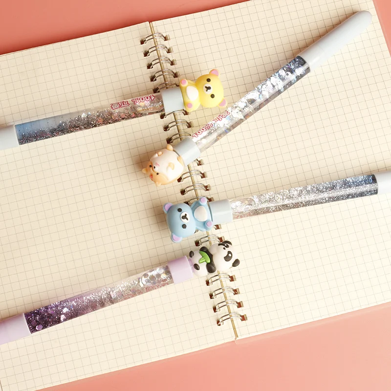 
Lovely silicone animal cartoon bear quicksand gel pen black ink pen learning office pen editor | complaint 