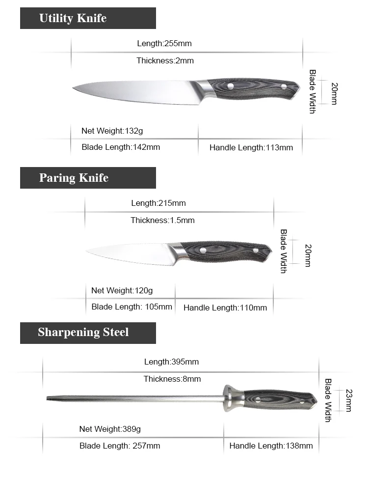 Tuobituo Factory Premium Quality Knives Cuchillo De Chef 8 PCS Chef Bread German Steel kitchen Knife Block Set