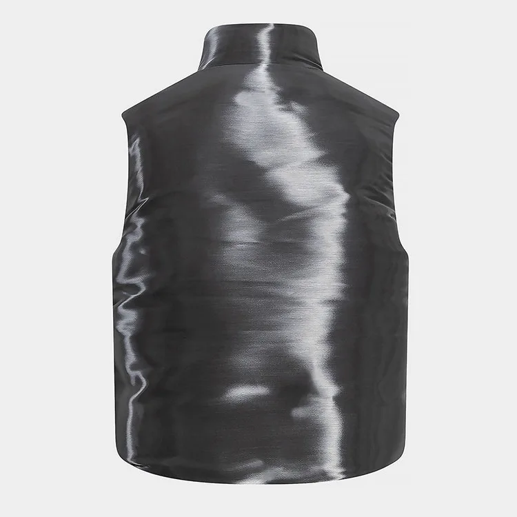 Custom Crop Fit Zipper Puffer Quilted Liquid Metal Down Vest Men