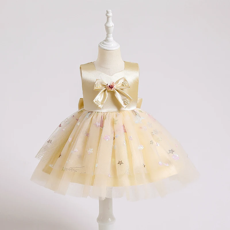 2023 популярная одежда для малышей с шампанским, Новое Стильное летнее платье-ТРАПЕЦИЕВИДНОЕ винтажное праздничное платье с блестками для девочек