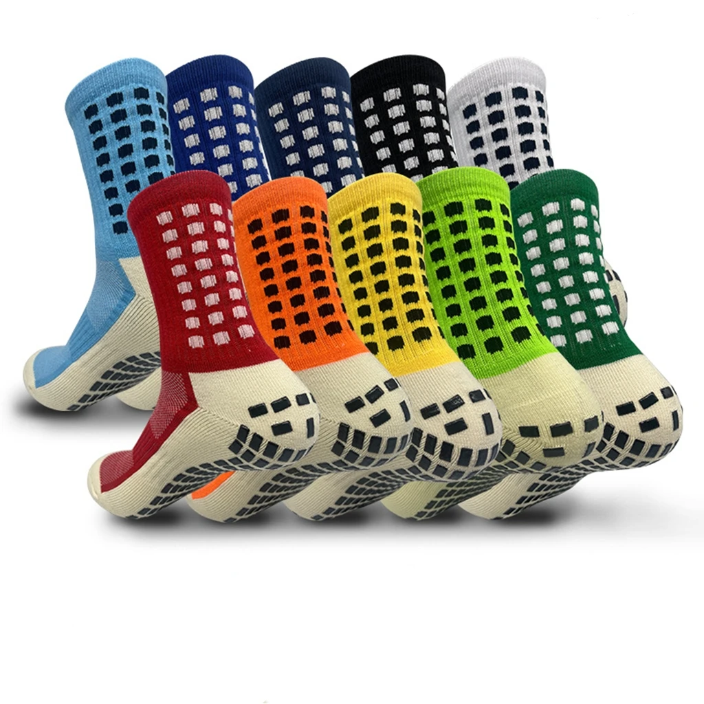 Men socks custom design logo knit cotton athletic football grip anti slip soccer socks