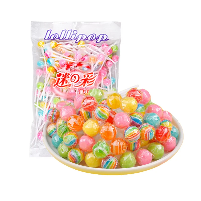 wholesale of loose snacks fruit flavored rainbow camouflage candy bonbons hard candy mini loly pop lollipop lollipop candy