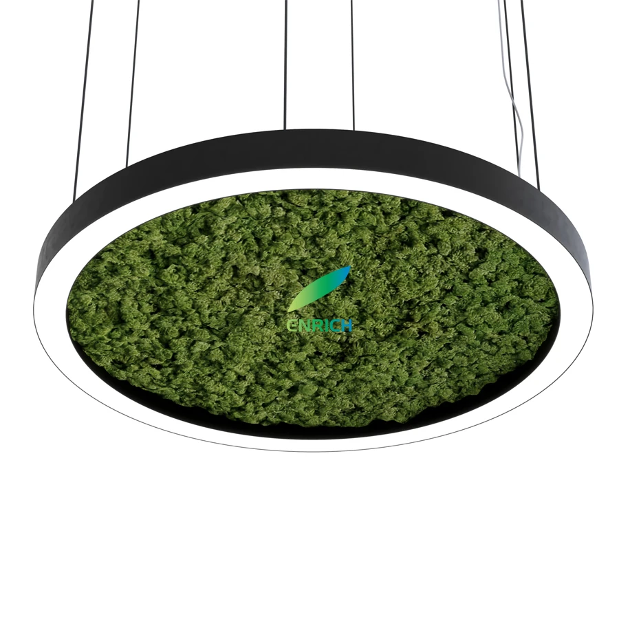 Customized Green Moss Acoustic Panel LED Circular Profile Pendant Light with Sound Absorbing
