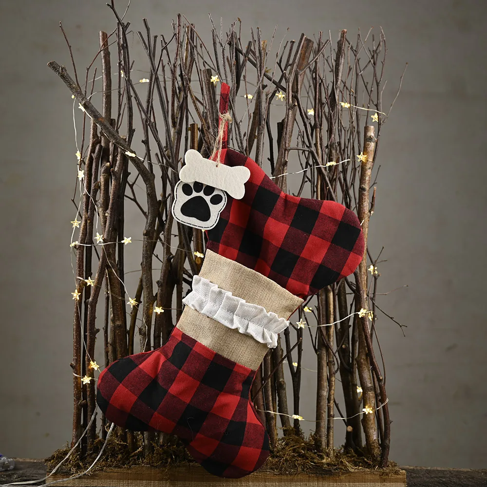 
Christmas Hanging Stockings Gift Candy Bag Sock Dog Cat Christmas Stockings for Fireplace Christmas Tree Decoration 