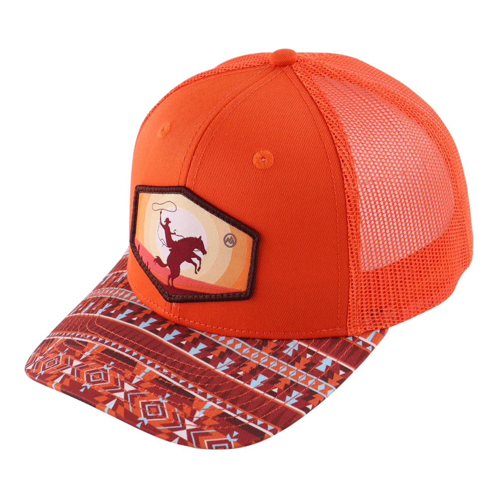 Classic Custom 112 Trucker cap with HD printed logo and woven label patches breathable mesh