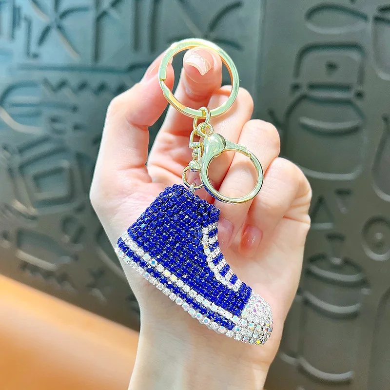 New Full Rhinestone Shoe Keychains Couple Bling Diamond 3d Sneaker Key Chain For Woman Bag Car Keyring Metal Key chain for sale