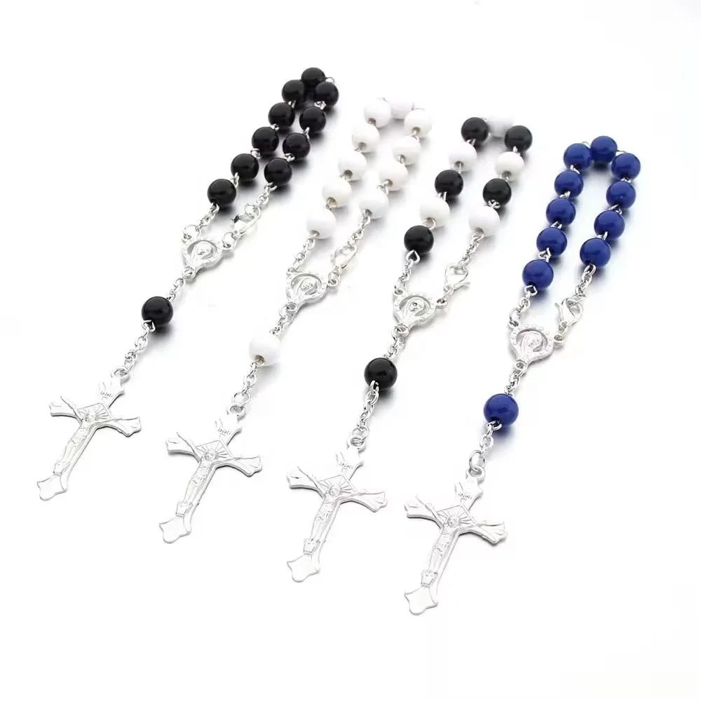 Wholesale 8mm Prayer Rosary Beads Bangle Cross Rosary Hand String Handmade Acrylic Beads Rosary Catholic Bracelet