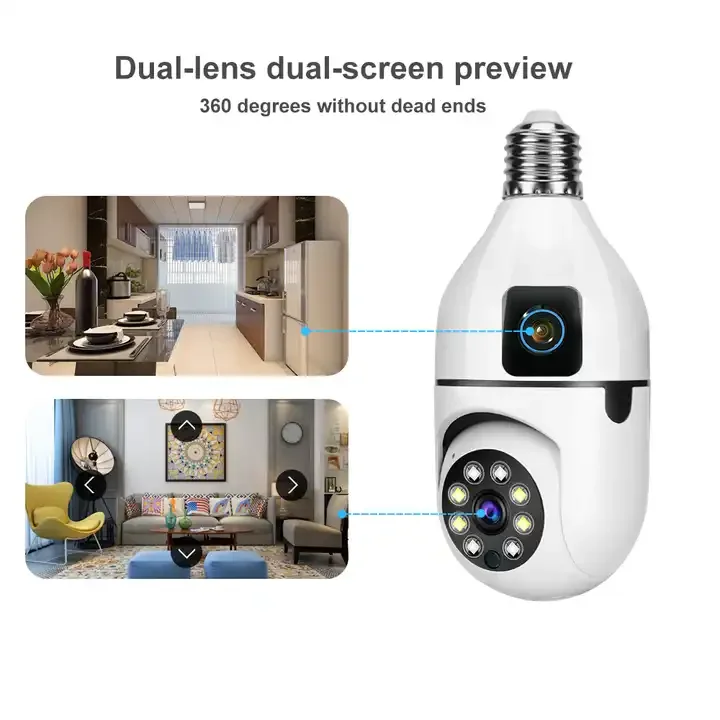 Dropshipping Wifi Light Bulb Camera 1080P HD Lamp Holder Home Security Wireless Mini Camera E27 Dual lens Bulb Camera