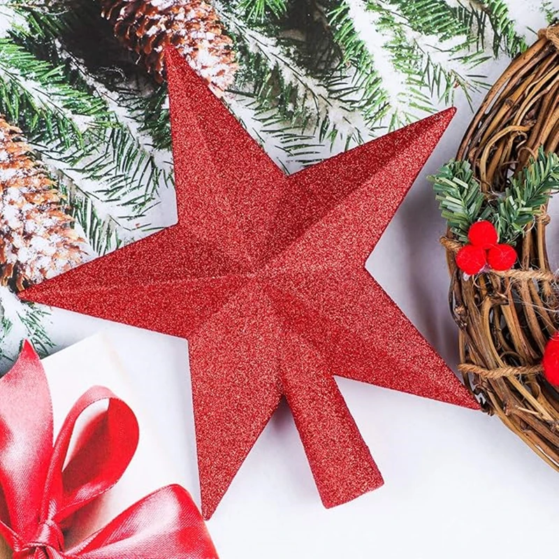 Classic Hard Plastic Glitter Christmas Tree Topper Star Home Holiday Xmas Decoration Elegant Ball Ornament for Christmas Trees