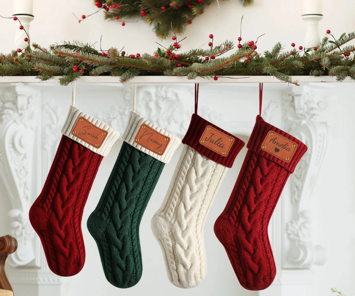 Personalized Christmas Name Knit Stockings Christmas Xmas Hanging Decoration Child Candy Bag Gift Bag