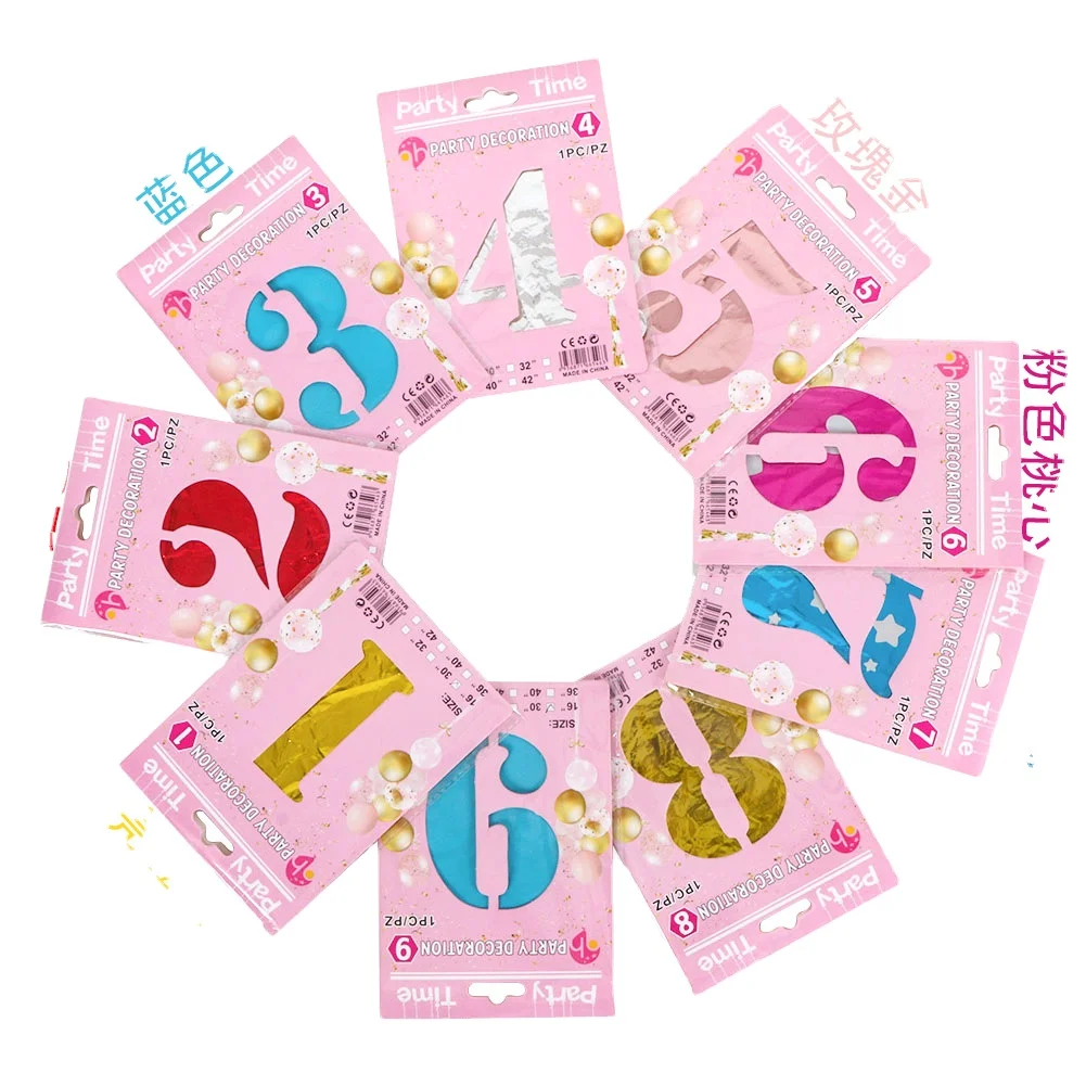 Wholesale 16 Inch Thin Individual Paper Card Package 0-9 Aluminum Foil Number Balloon For Birthday Party