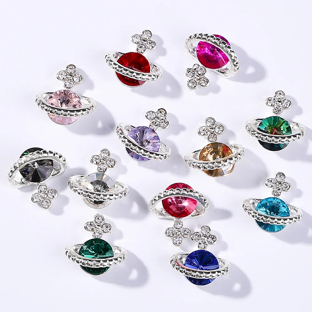 3D Crystals Diamond Nail Art Saturn Figure 3D Charms Alloy Rhinestone Nail Charms for Crafts DIY Nail Decorations
