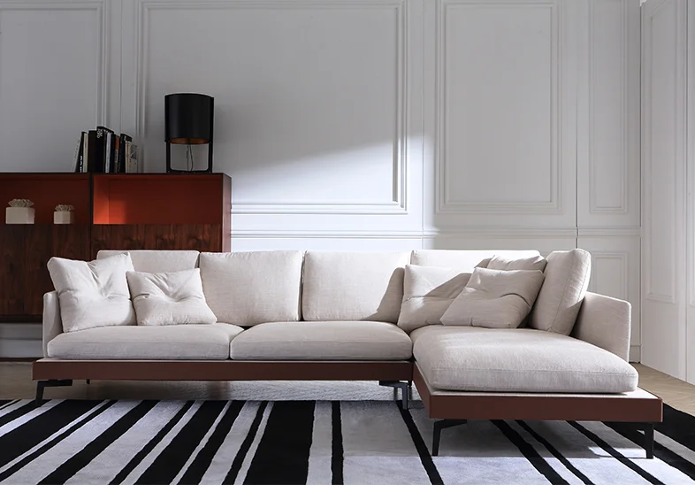Modern Nordic leather couch with chaise sectional sofa 1 2 3 metal leg living room sofa