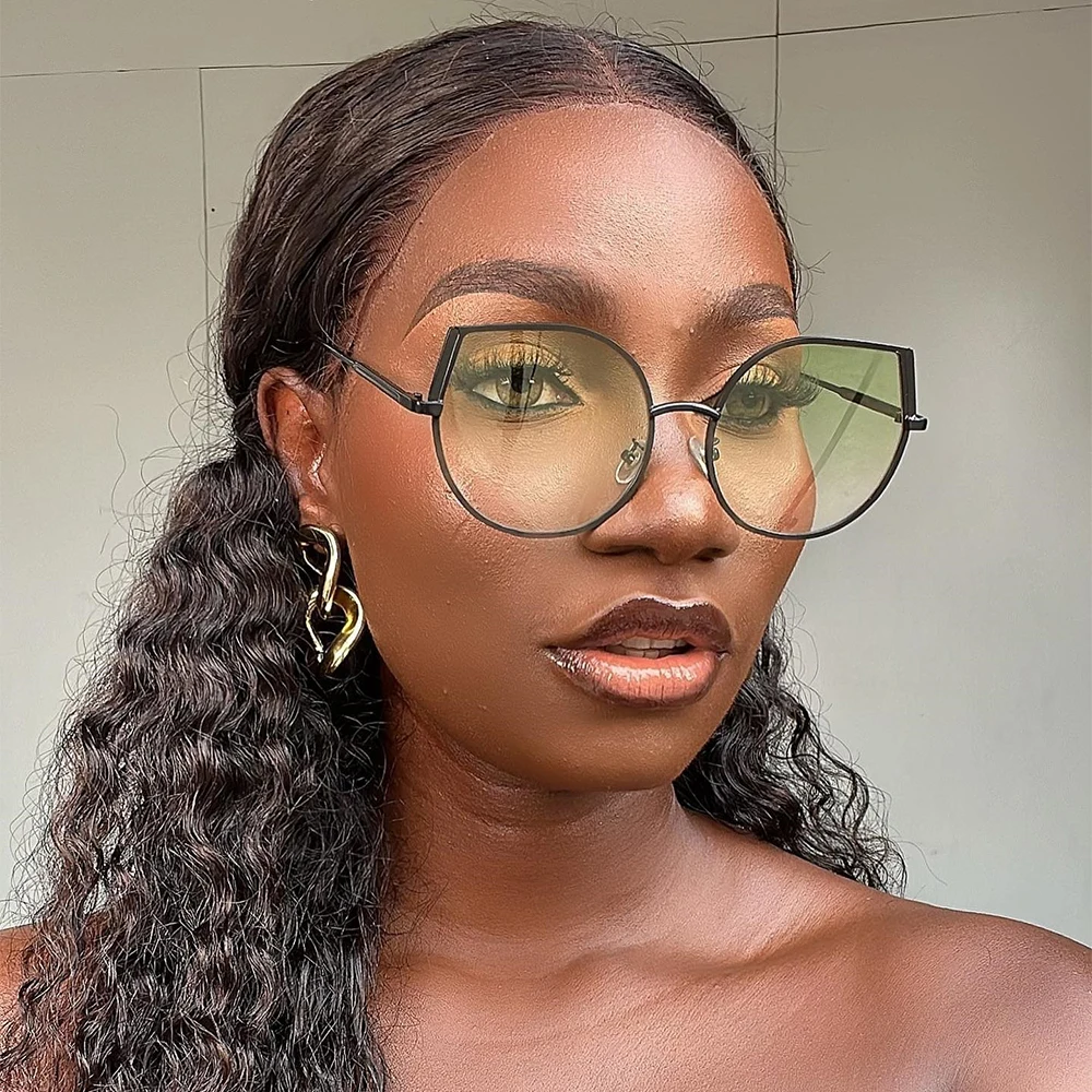 Retro Cat Eye Sunglasses Fashion Big Metal Frame Sun Glasses Women 2024 Trendy Popular Summer Gradient Green Shades Female UV400
