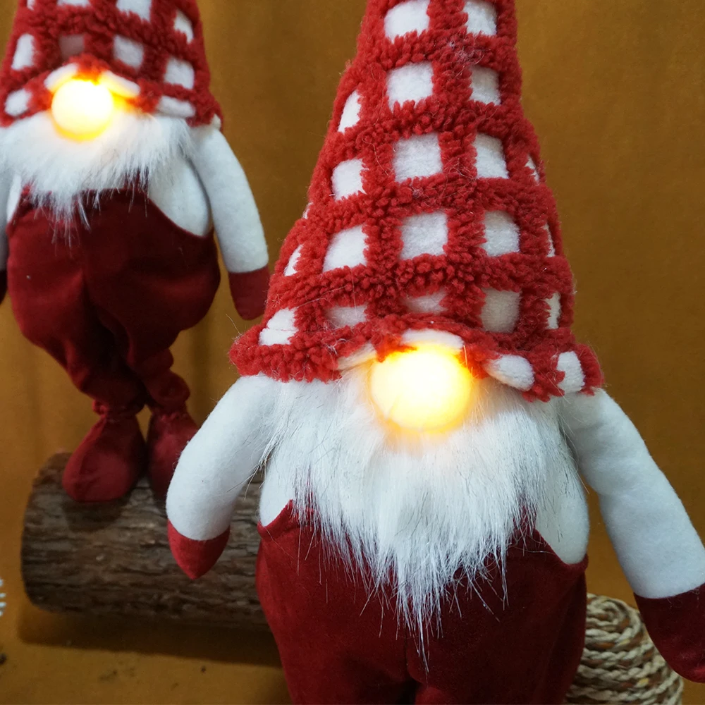 Red-and-White Checked Stuffed Gnome Xmas Elf Faceless Doll Christmas Gnome