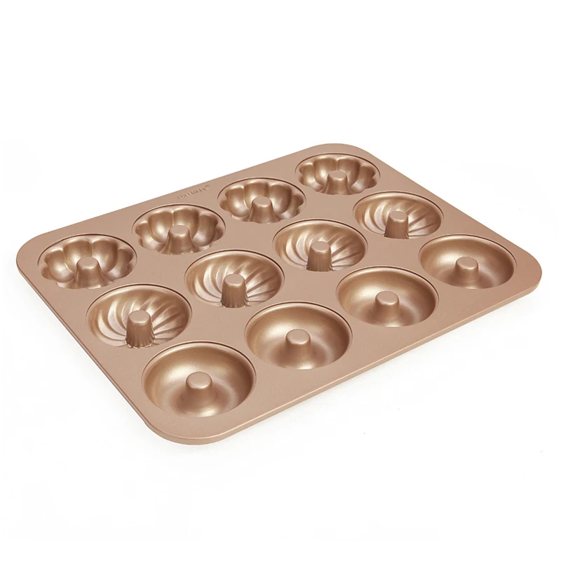 
CHEFMADE Hot-Sell 12 Cup Non Stick Pattern Doughnut Bakeware Tray Baking Dish Cake Mold Donut Pan For Oven 