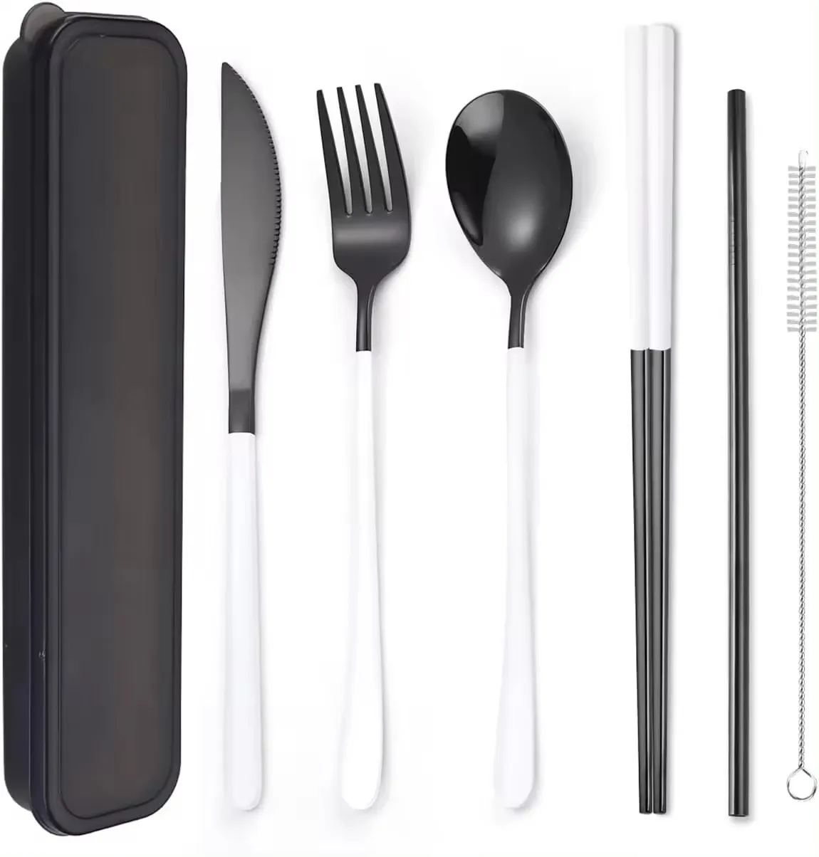 Набор разноцветных посуды с футляром из нержавеющей стали многоразовые столовые приборы для ланча палочки еды соломы
