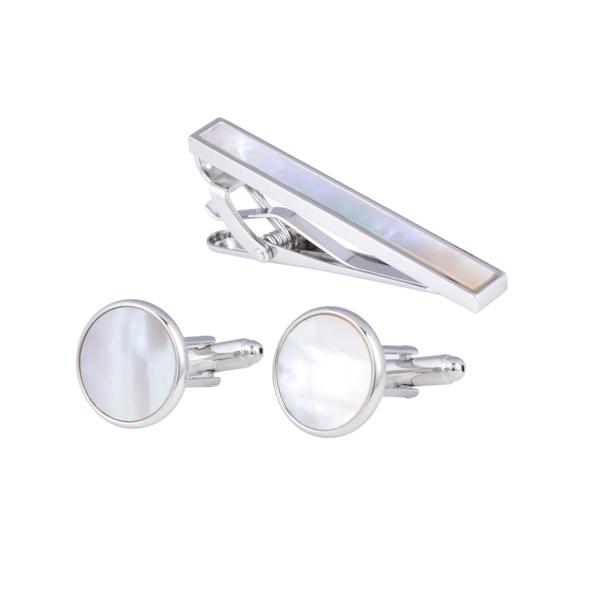 Wholesale Mother Pearl Shell Elegant Cufflinks Tie Clip Set Custom Mens Suit Shirt Fashion Accessory Wedding Tuxedo Tie Pin Bar
