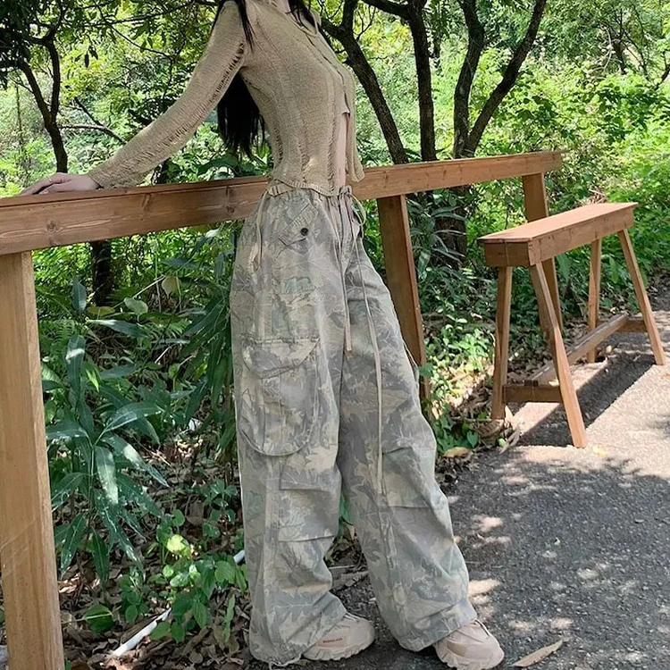 Custom OEM Manufacturer Vintage Pockets High Waist Streetwear baggy Casual ladies Long parachute Cargo Pant for women Trousers