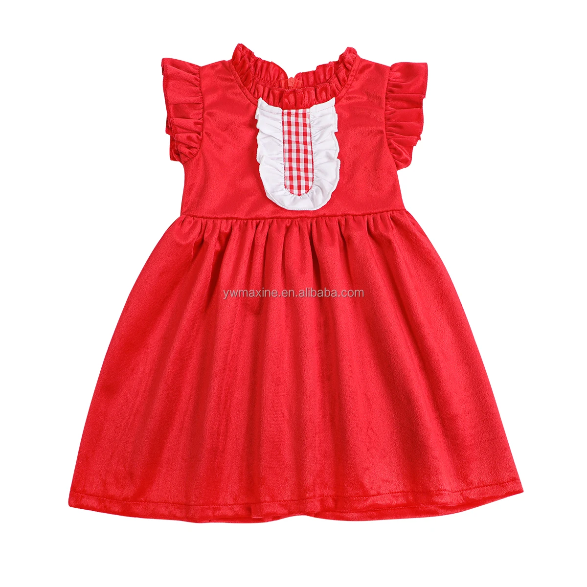 Winter Children Clothes Christmas Velvet Dress for Kids Flying Sleeve Baby Girls New Year Party Dresses