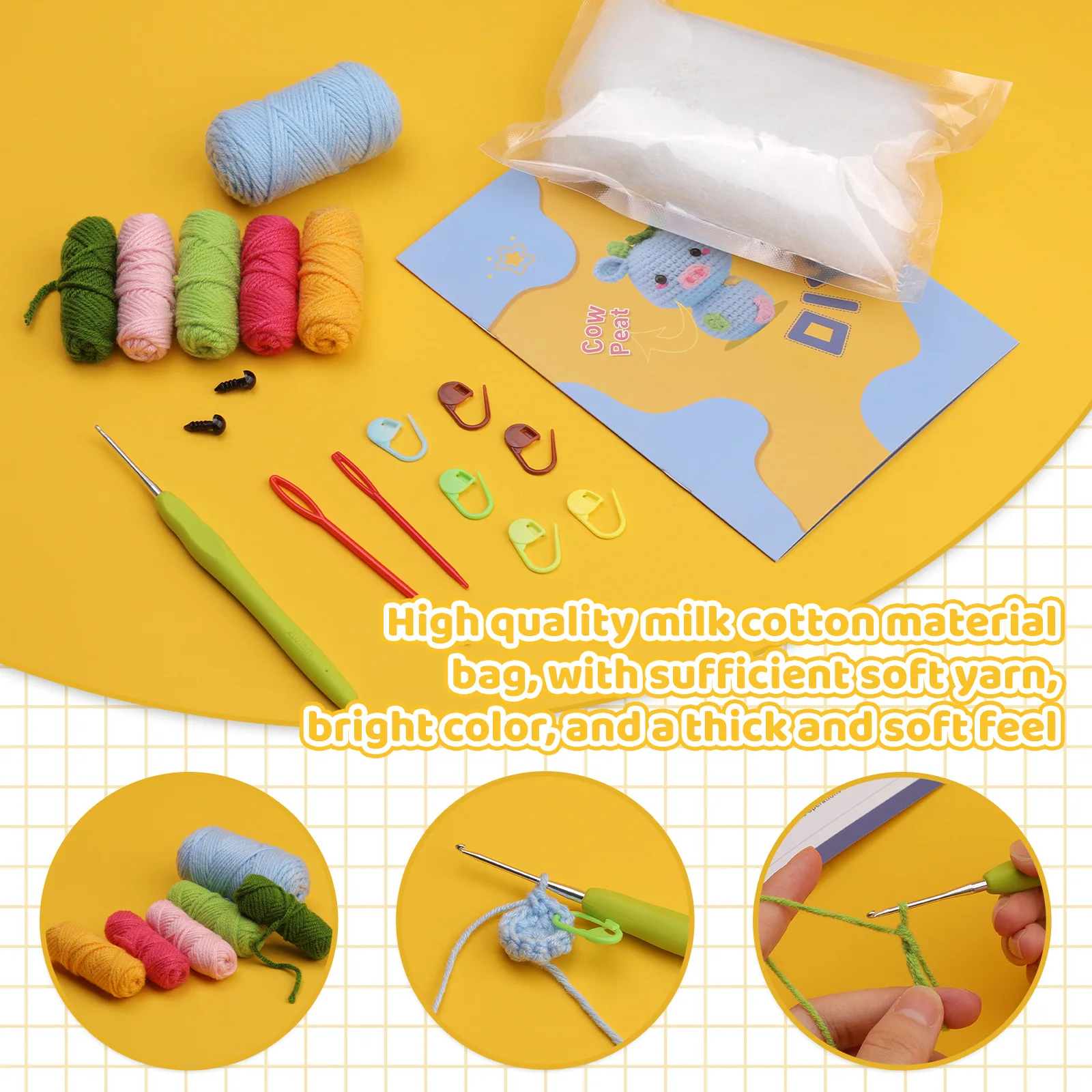 New DIY crochet Cartoon Animal Wool Felt Craft Handmade Needle Wool Pig Crocheting Knitting Kit For Beginners