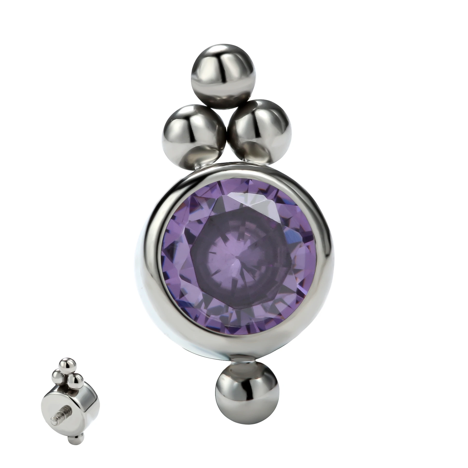 Giometal Threaded Titanium Internally Threaded Beaded Bezel Clear CZ End Piercing Earrings Body Jewelry Piercing Attachment