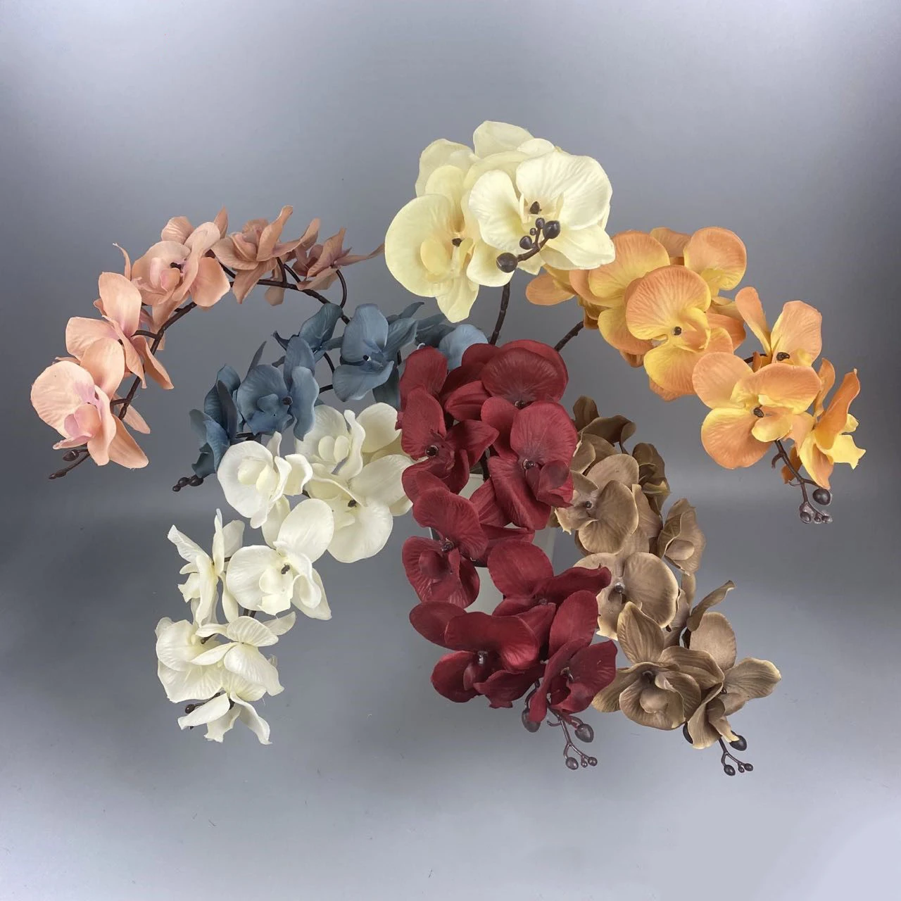Artificial 9 heads printing real butterfly orchid long stem latex orchid for home decoration
