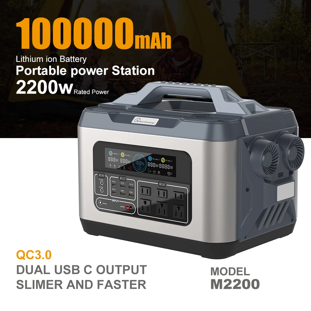 Nextgreenergy 2200W Travel Portable Lithium Energy Storage  with USB Type-C Charging Port Power Supply 2KW Power Station