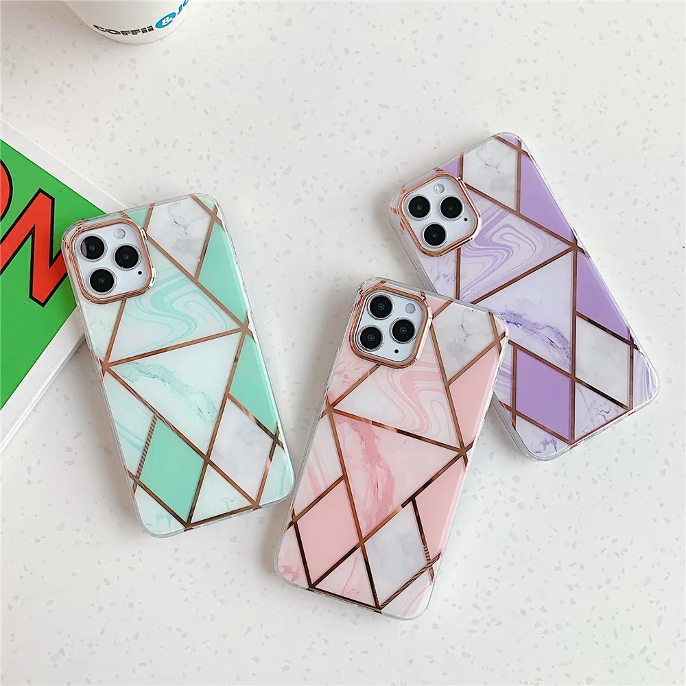 Gray Purple Geometric Marble Case for iPhone 11 Pro 5.8 2019 13 Pro Max,Granite Phone Cover 12 Pro Max