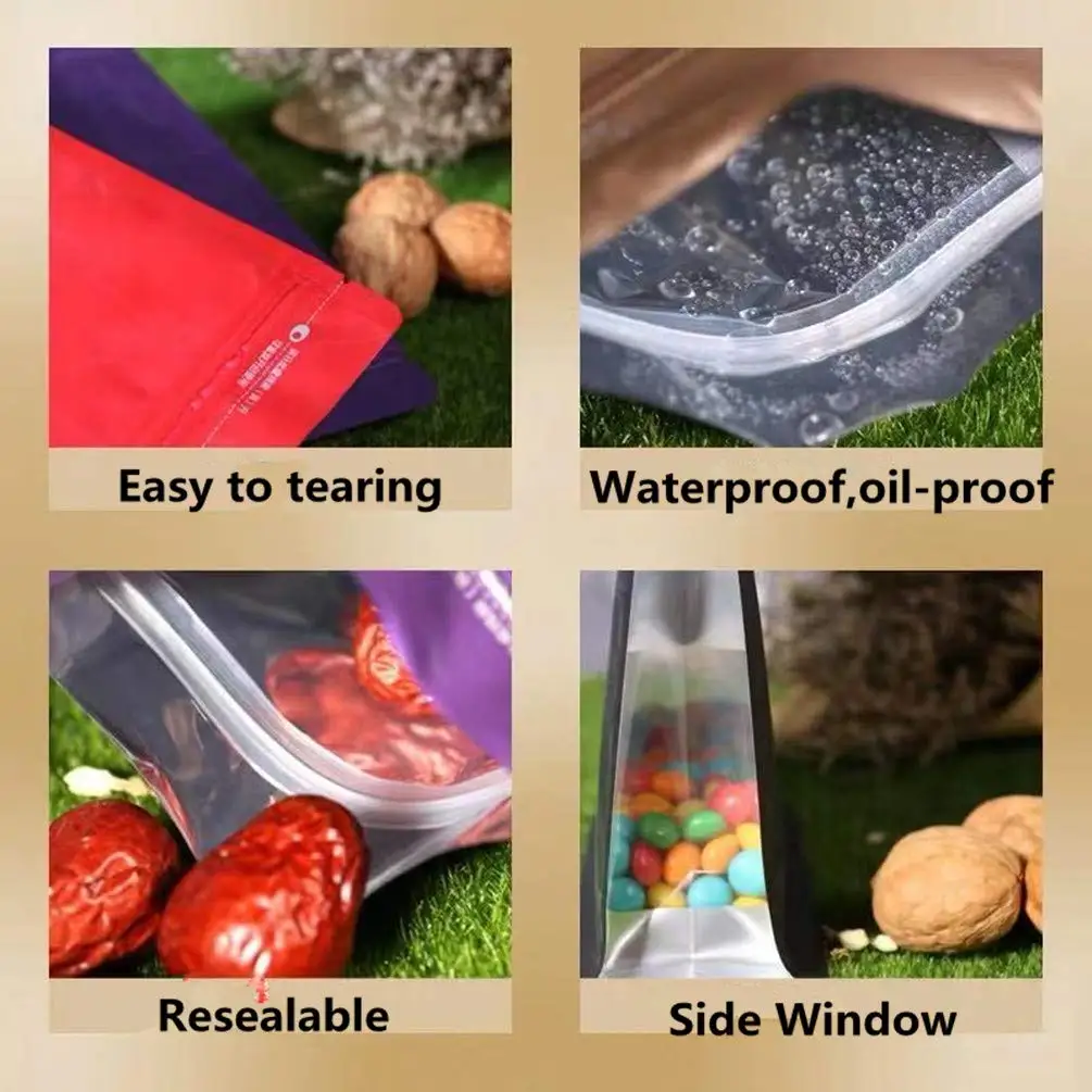 Mylar Plastic Custom Matte Black White Gold Food Packaging Pouches Resealable Zip Lock Stand Up Pouch Bulk Coffee Bags In Stock