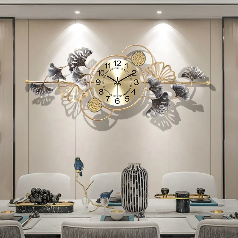 New Arrival 3D Rustic Metal Leaves Design Creative Home Decorative Wall Clocks
