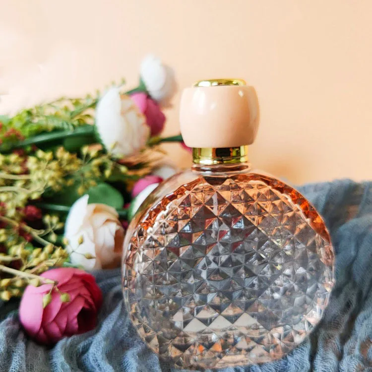 guangzhou high quality free sample glass flat round gradient bottle with pump for supplier malaysia