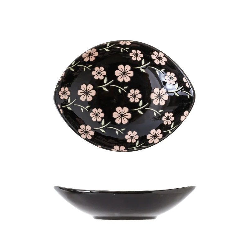 
Ceramic salad plate boat type Hand painted Underglaze color Seasoning Support oven heating Cold dish Snack tableware AWS5016 