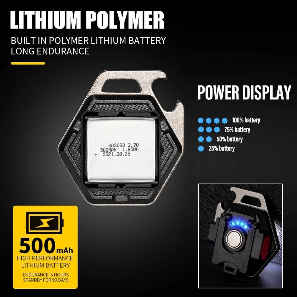 Mini Camping Light LED Flashlight Lantern USB Charging COB Keychain Work Light Floodlight with Strong Magnet IP64 Waterproof 5V