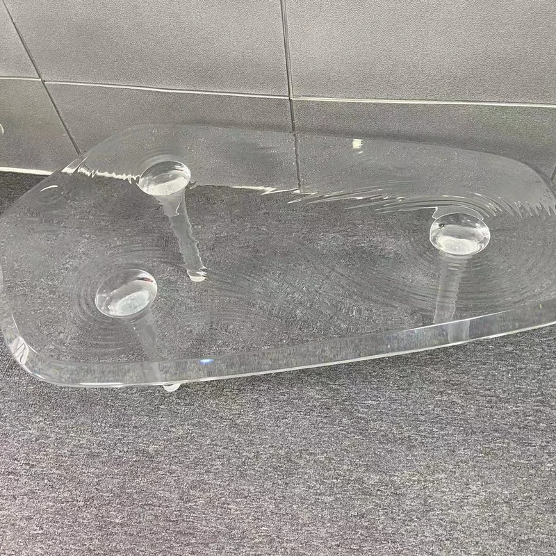 Customized Modern Luxury Rippled Clear Acrylic top Designer Couch Tisch Acryl Live edge coffee table