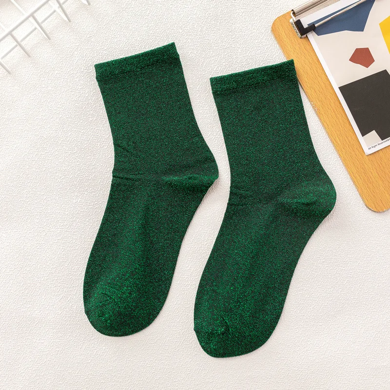 El Bordado De Encargo De Las Mujeres Del Tamano Pega La Seda De Plata Del Oro Que Brilla Calcetines Del Color Solid