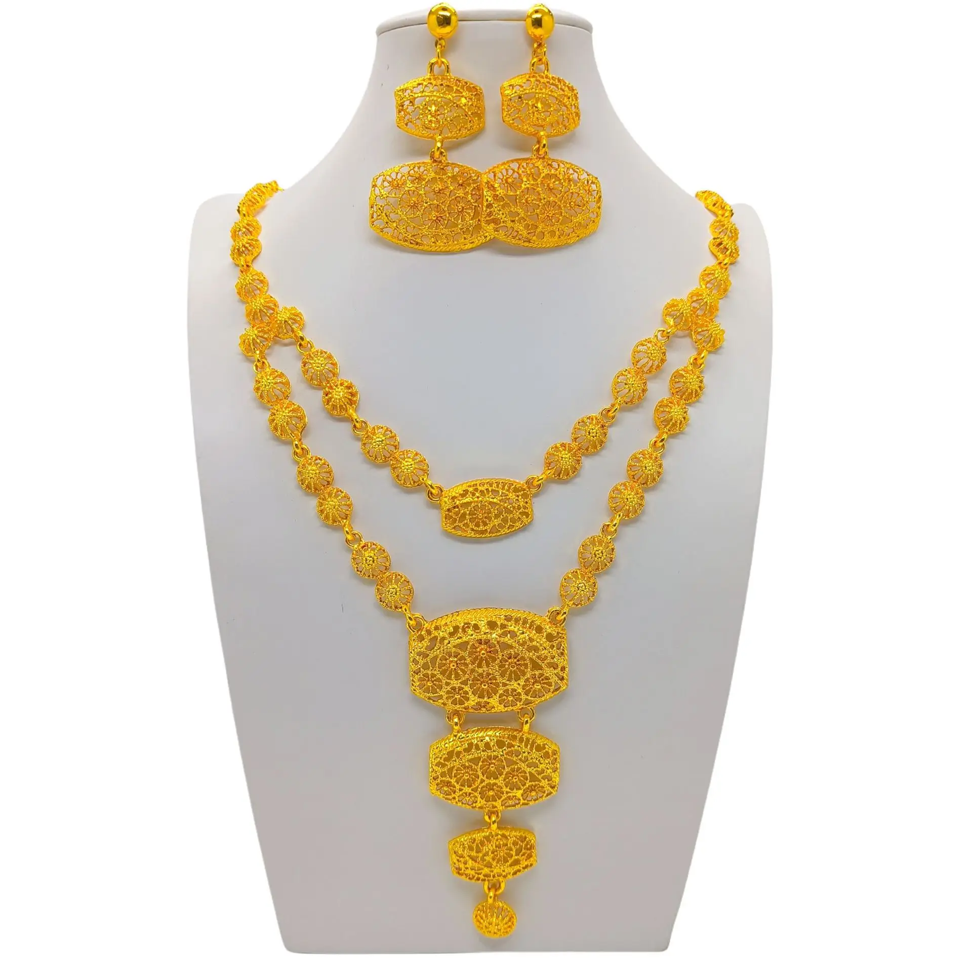 Saudi Arabia India Middle East Jewelry Set  Gold Plated Long Necklace Earring Set Alloy Wedding Set