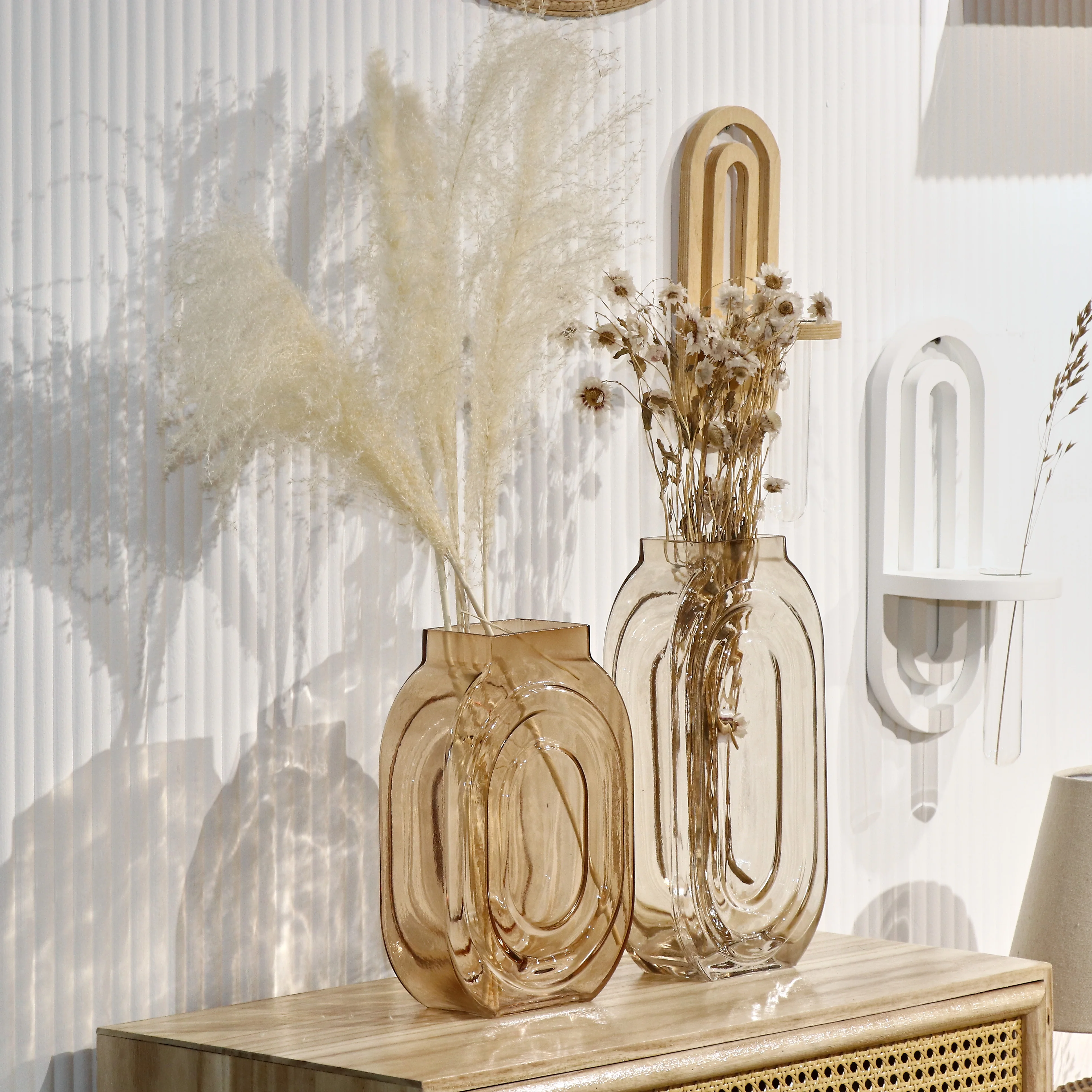 Home Decor Glass Square Shape Flower Vase Colorful Clean Big Vase