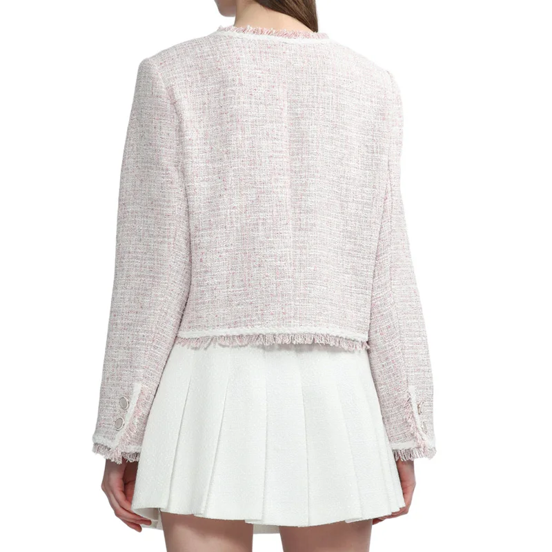 Wholesale New Arrivals Hot Selling Paris Design Elegan Tweed Blazer Top Pink Young Light Ladies Small Fragrance Jacket