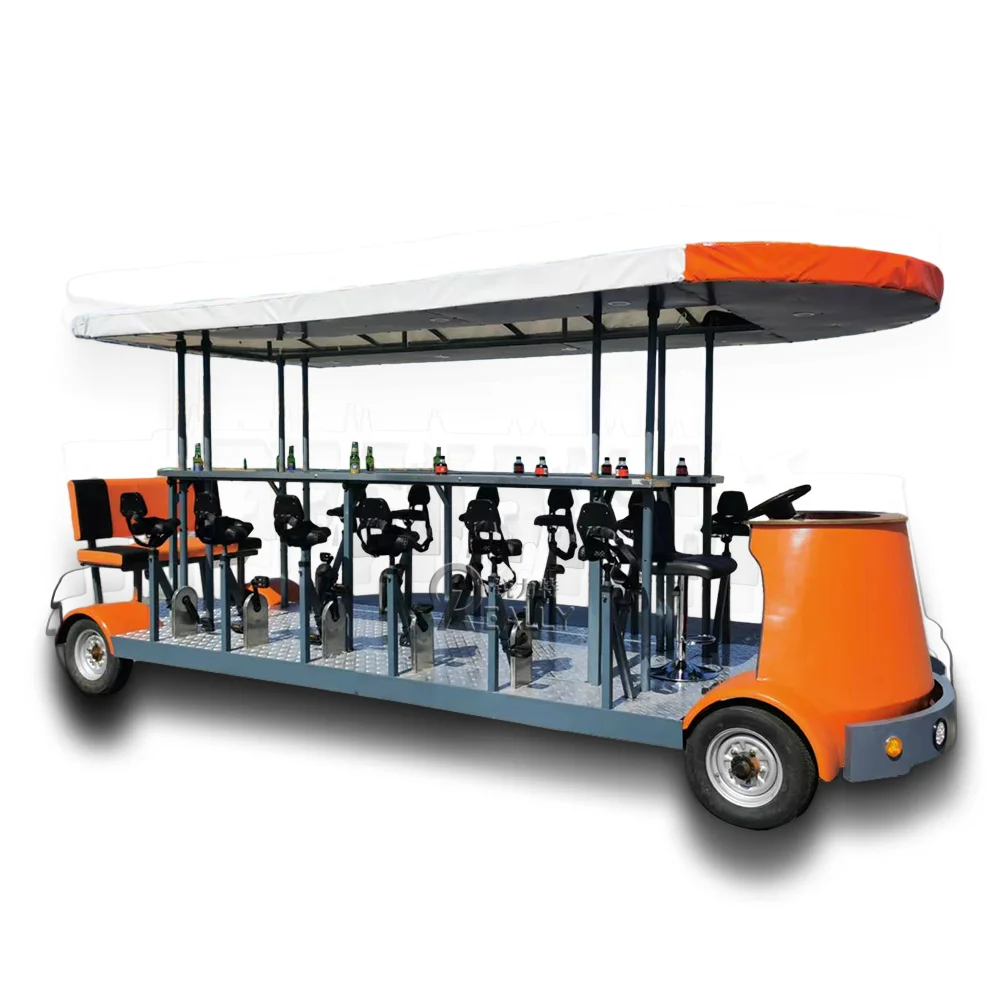 OEM Popular Electric Pedal Riding Beer Bike Luxury Upgrade Mobile Bar Beer Car Sightseeing City Bus Party Bike Pedal Bar