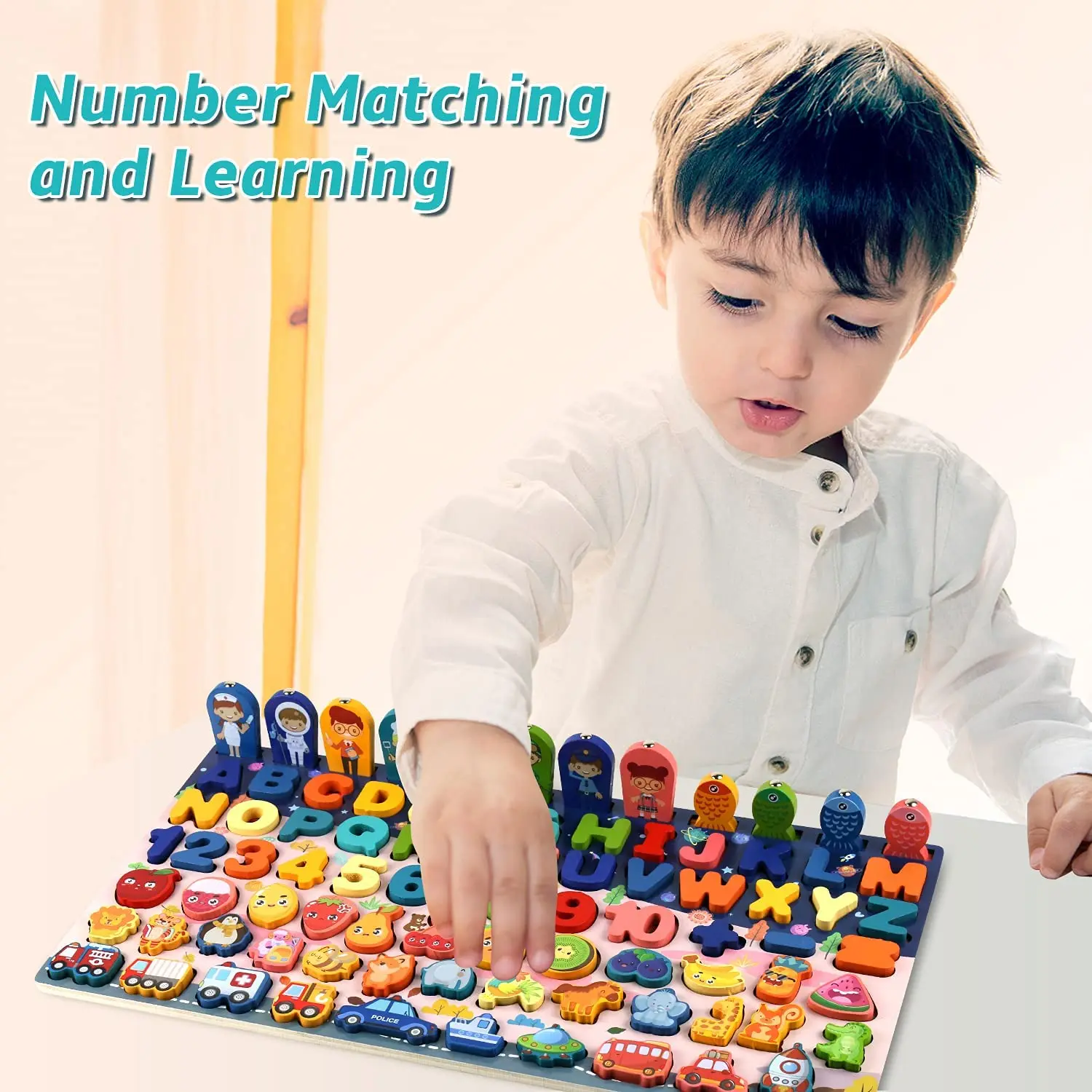 Wooden Number Puzzle Sorting Toys Toddlers Shape Sorter Counting Game Kids Preschool Education Math Stacking Block Jigsaw