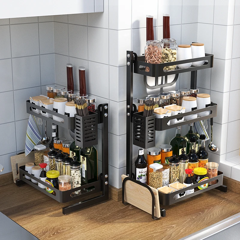 Подходящее пространство, более прочные кухонные органайзеры из нержавеющей стали 2-3 уровня, стойка для хранения специй с ножом-блоком