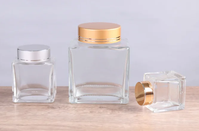 Stocked Empty Square Shape 100ML 180ML 360ML  Glass Jar With Canning Lid Glass Honey Jam Jars