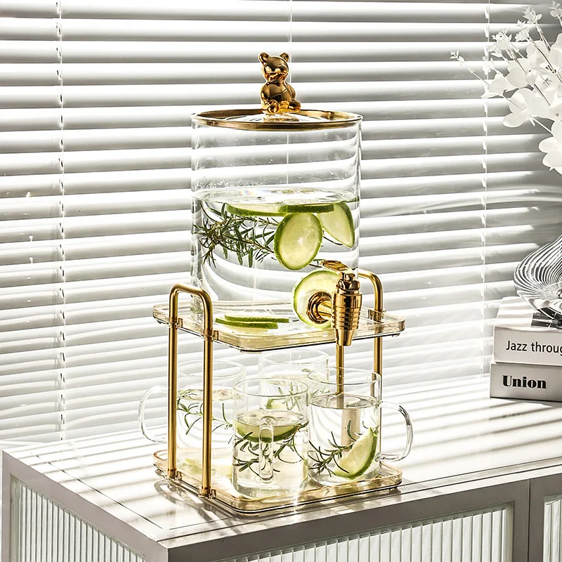 Bear glass cold kettle faucet bucket set large-capacity household cold kettle fruit tea beverage bucket