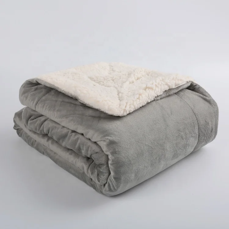  Ready to ship double layer super soft luxurious custom gray plush blanket sherpa throw